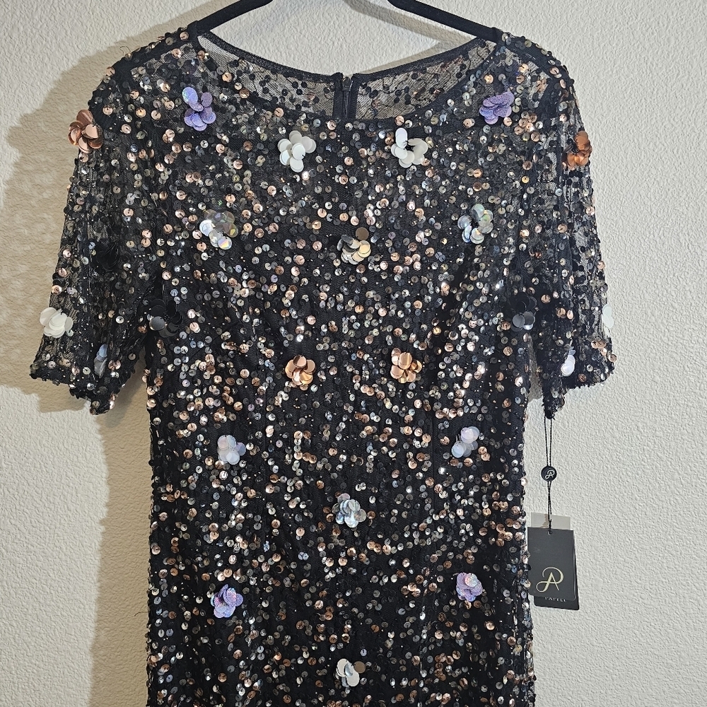 Adrianna Papell NWT Dress 8 Black 3D Floral Sheath Dress $249 - Picture 10 of 14